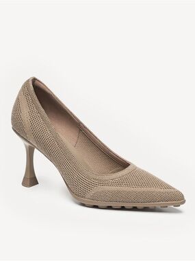 Knit Pointed-Toe Pumps in Taupe